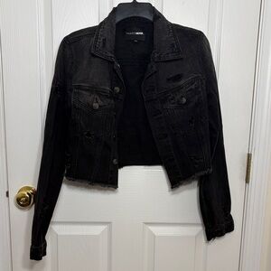 Fashion Nova Distressed Black Jean Jacket